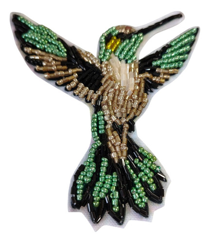 Pack Parche Aplique Colibrí X2 Mostacilla Strass Canutillo Verde
