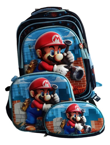 Combo Mochila Preescolar 3 En 1 Con Deseño De Mario Bros 05