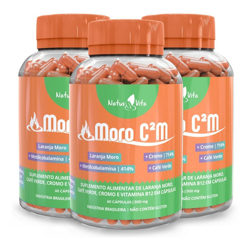 Kit 3 Termogênico Moro +café Verde +cromo Cáps Emagrecedor Sabor Laranja Moro