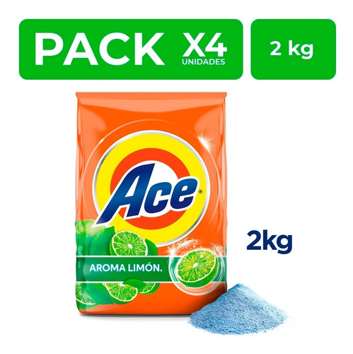 Detergente En Polvo Ace Aroma Limón 2 Kg Pack X4