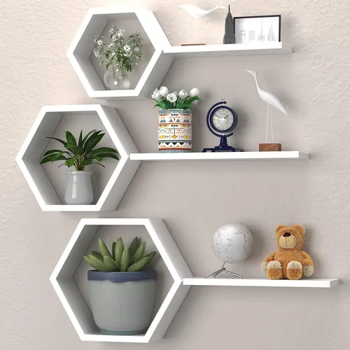 Estantes Flotantes Hexagonales De Madera, Juego De 6 Peines