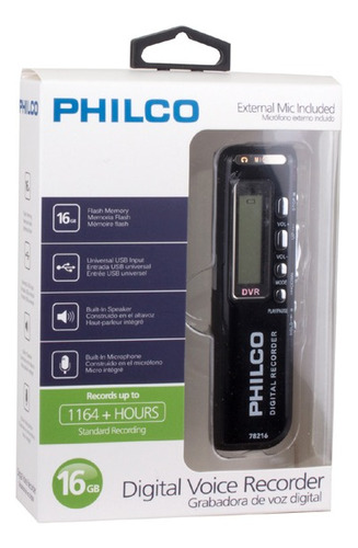 Grabadora De Voz Digital Audif Mic Mp3 Portatil 16gb Philco