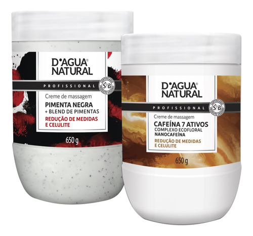  Kit Pimenta Negra E Cafeína 7 Ativos 650g Dagua Natural Fragrância Suave Tipo de embalagem Pote Tipos de pele