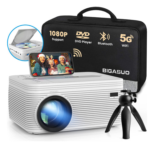 Bigasuo - Proyector Wifi Hd Con Reproductor De Dvd, Proyecto
