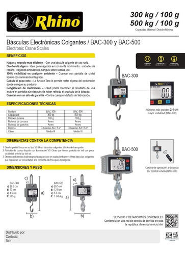Imagen 4 de 4 de Bascula Digital Colgante Rhino 300 Kg Bac-300 Rbanda