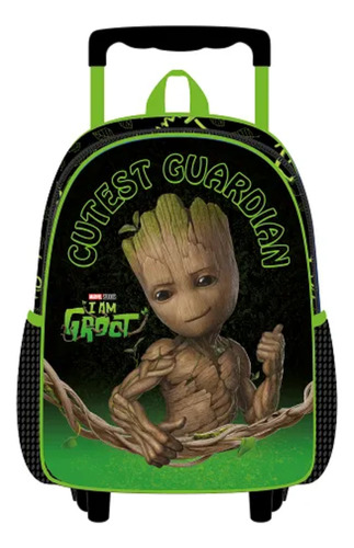 Mochila De Rodinhas G Infantil Escolar Groot I Am Marvel Cor Verde