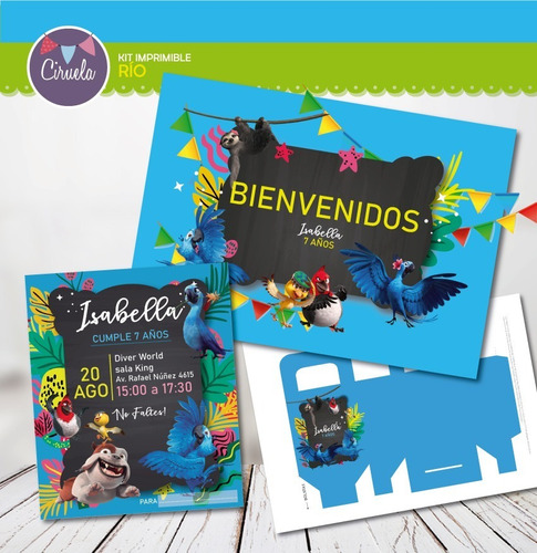Kit Imprimible Río Stickers Invitación Candy Personalizado