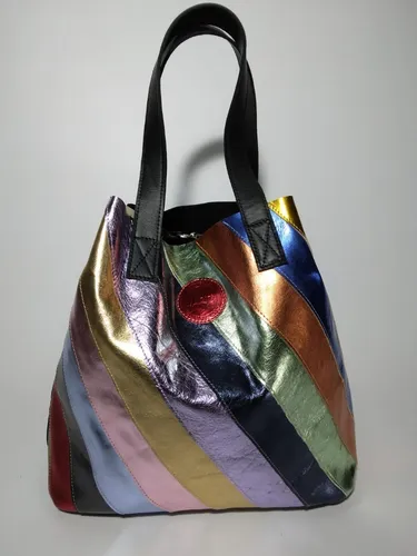 Cartera De Cuero Combinada En Met lizado Nytha Rainbow