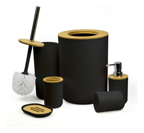 Kit Acessórios De Banheiro Lavabo Luxo 6 Peças De Bambu