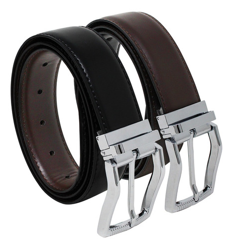 Cinturón Formal Cuero Para Hombre - Reversible Negro/café Color Negro y Café Diseño de la tela Liso Talla 36