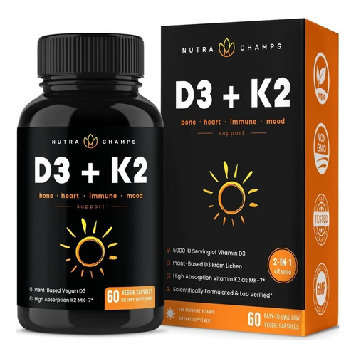 Vitamina K2 Mk7 Con Suplemento D3 60 Capsulas Vega