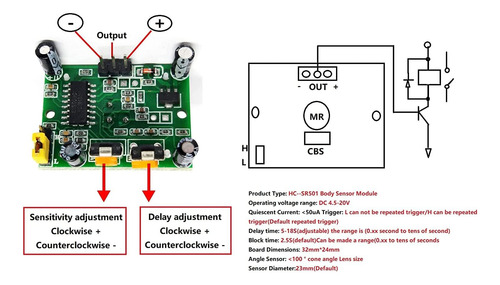 Módulo De Sensor De Movimiento Hc-sr501 Pir Para Arduino Ras