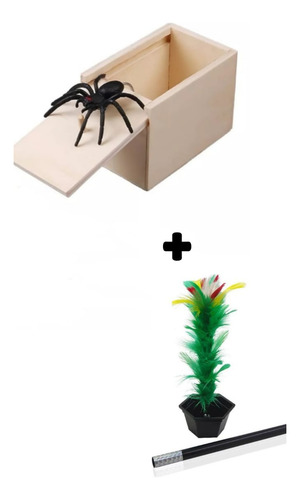 Kit - Pegadinha Da Aranha Escondida + Varinha Magica Da Flor Crem E Verde