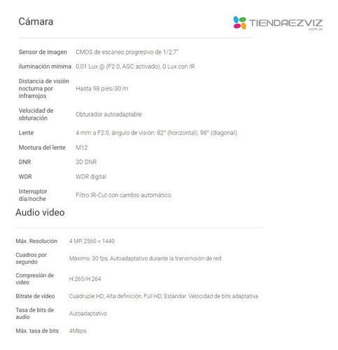 Cámara De Seguridad Ezviz Exterior Fija 2k+ 4mp Color Audio