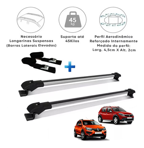 Rack Teto Bagageiro Sandero Stepway 2008 Prata + Brinde