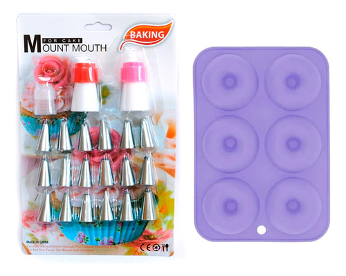 Kit Pasteleria Molde De Donas Silicona + Set X24u Boquillas 