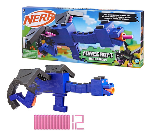 Lanzador Nerf Minecraft Ender Dragon 12 Dardos