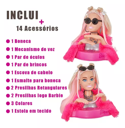 Barbie Boneca Busto Make Hair Fala 12 Frases Com Acessórios