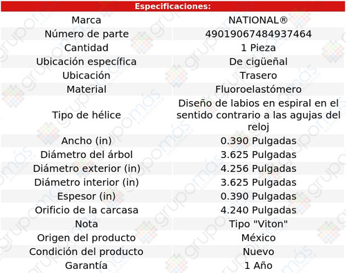 Retén Cigüeñal Tras National Mpv V6 3.0l 2002 A 2006