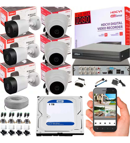 Cámaras De Seguridad Kit Cctv 1080p Dahua Dvr 8ch+6 Cámaras