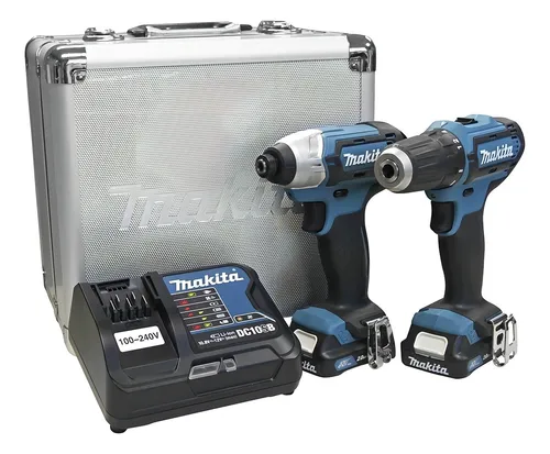 comprar Kit Parafusadeira Furadeira 2 Baterias 12v Makita CLX224SAX Cor Azul Bivolt
