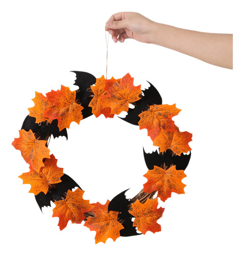 Bat Wreath 16 Inch Halloween Front Door Hanging Garland