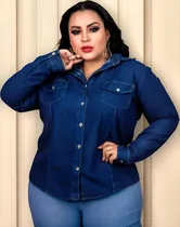 Comprar Camisa Plus Size Jeans Blusas Femininas Social Manga G1 G2