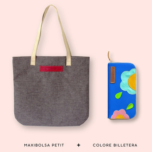 Pack Maxibolsa Petit Ceniza + Colore Billetera Azul 