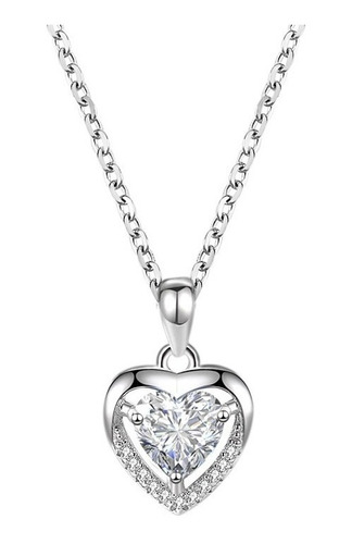 Collar Colgante Plata 925 Corazón Cristal Zircón Elegante