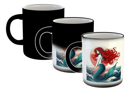 Taza Magica Sirena Con Fondo De Sol En El Mar Arte