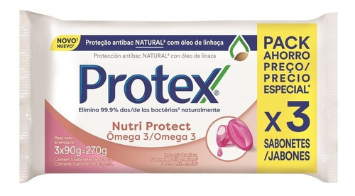 Jabón En Barra Protex Omega 3 90g Pack 3 Unid
