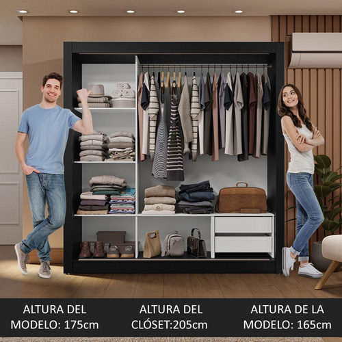 Ropero Closet Madesa 3 Puertas Nb 02 Color Negro/blanco