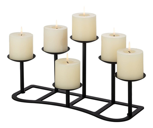 Candelabro Negro Mate Para 6 Velas Con Mantel Y Mesa De Piso