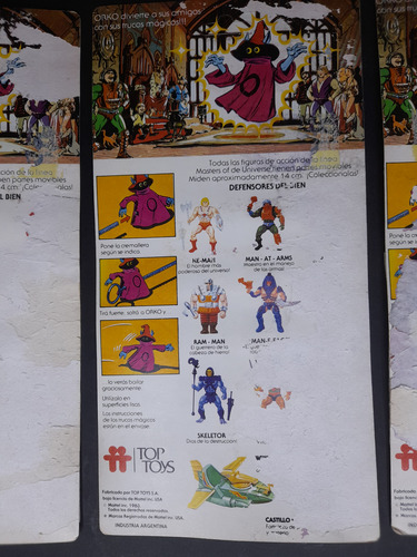 Lote Cartones Muñecos He-man Top Toys Originales Años 80 (Usado)