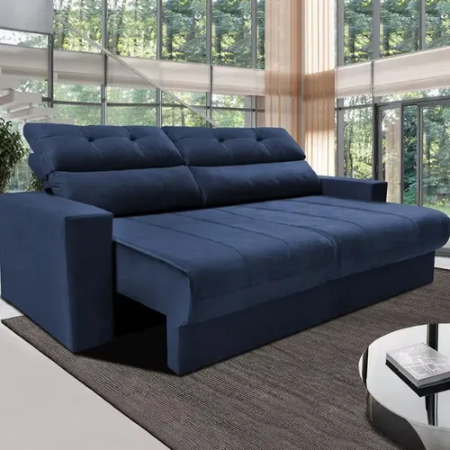 Sofá 3 Lugares Cama Clean Retrátil E Reclinável Inbox Clean Azul