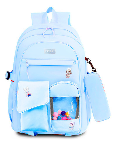 Mochila Feminina Volta As Aulas Casual Moderna Escola Média Cor Azul-claro