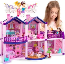 Comprar Casa De Muñecas Con Princesas, 4 Unicornios Y Perros Juguete