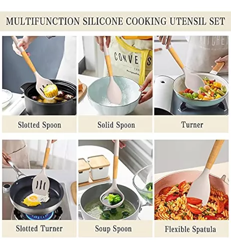 Umite Chef Juego de utensilios de cocina, 33 piezas de utensilios de cocina  de silicona antiadherentes con soporte, juego de utensilios de cocina de