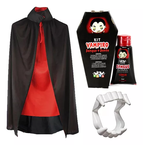 Fantasia Drácula Vampiro Halloween Infantil Roupa + Capa Top - 7