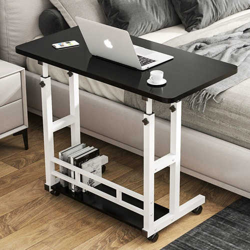 Mesa Escritorio Móvil Ajustable Altura Ruedas Portátil Negro