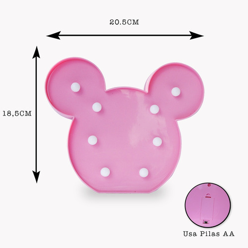 12 Mickey Luminoso Luz Led Rosa Decoracion Lampara De Noche