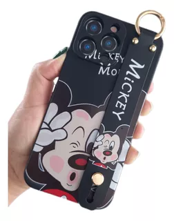 Capa Para iPhone 15 Pro Max Black Mickey Com Pulseira