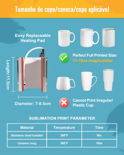 Plancha Para 11oz Tazas Termos Sublimar Sublimación Máquina Mecolour