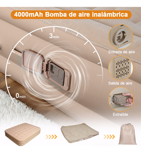Colchón inflable Queen bomba de aire recargable almohadas 2 4000mAh battery recargable aire bomba 203 152 40 cm