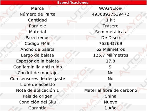 Juego Balatas Semimetalicas Tra F650 L6 6.7l 08-13 Wagner®