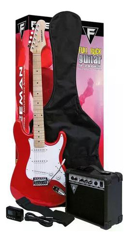 Pack De Guitarra Electrica Freeman Full Rock Red