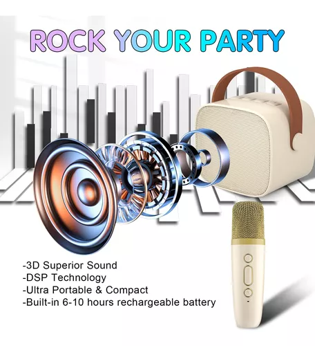 Mini máquina de karaoke para niños, altavoz Bluetooth portátil con  micrófono inalámbrico para adultos con luces LED, regalos de karaoke para  niñas y