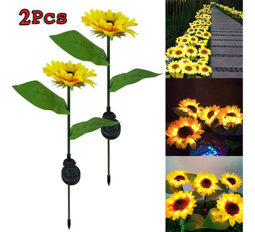 L 2 Lámparas De Césped De Girasol Solar Led Luz De Flores A