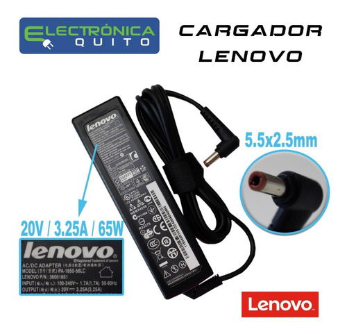 Cargador Lenovo 20v 3.25a 5.5mm*2.5mm Punta Cafe