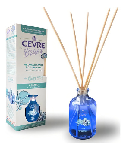 Aromatizante Ambiental Cevre Brise's 60 Días Océano Estimulante 50ml + 5 Varitas